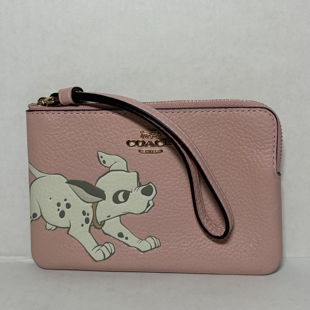 Coach Wristlet Clutch Bag Womens Small Pink Leather Disney 101 Dalmatians